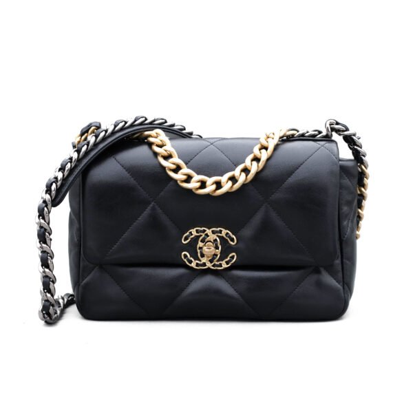 Chanel Borsa Chanel 19 con patta in lussuosa pelle di agnello nera