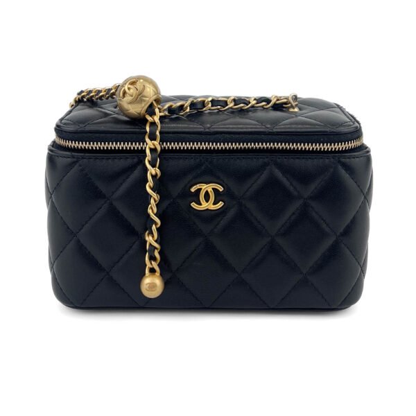 Chanel Borsa Vanity trapuntata Chanel con tracolla a catena in pelle di agnello nera