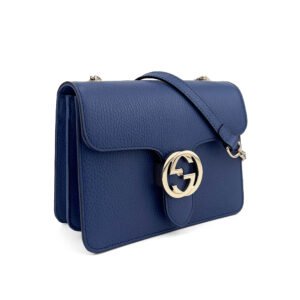 Gucci Gucci Borsa a tracolla piccola G Blondie a incastro in pelle blu navy