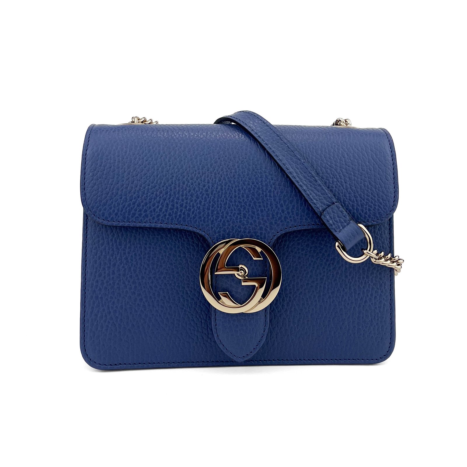 Gucci Gucci Borsa a tracolla piccola G Blondie a incastro in pelle blu navy