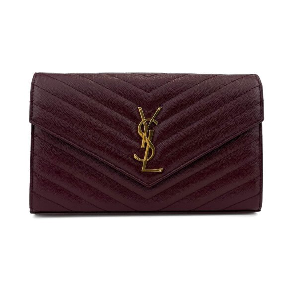 Saint Laurent (Yves Saint Laurent) Marsupio a catena YSL Classic Cassandre - Iconica pelle Grain de Poudre in ricco borgogna