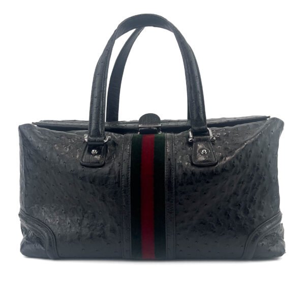 Gucci Gucci Borsa media Treasure Ostrich Boston con striscia Web in nero