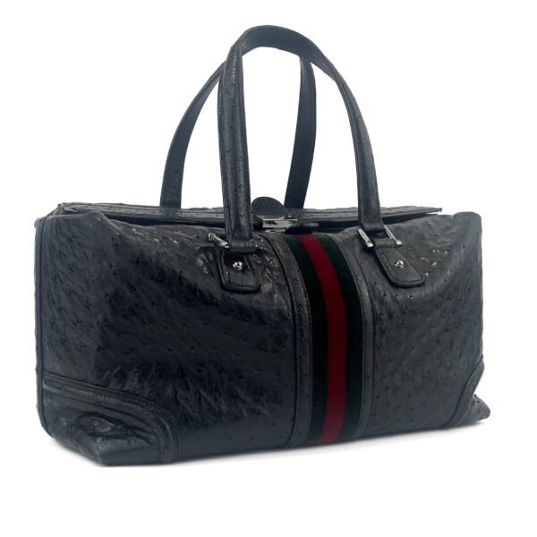 Gucci Gucci Borsa media Treasure Ostrich Boston con striscia Web in nero