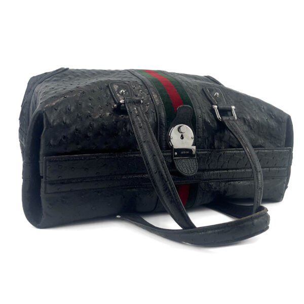 Gucci Gucci Borsa media Treasure Ostrich Boston con striscia Web in nero