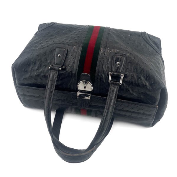 Gucci Gucci Borsa media Treasure Ostrich Boston con striscia Web in nero