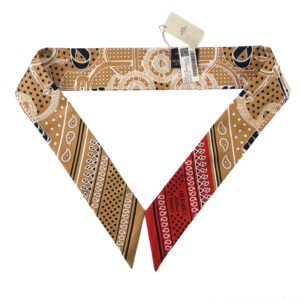 Hermès Twilly Eperon d'Or Bandana in a multi-color silk design with equestrian motifs.