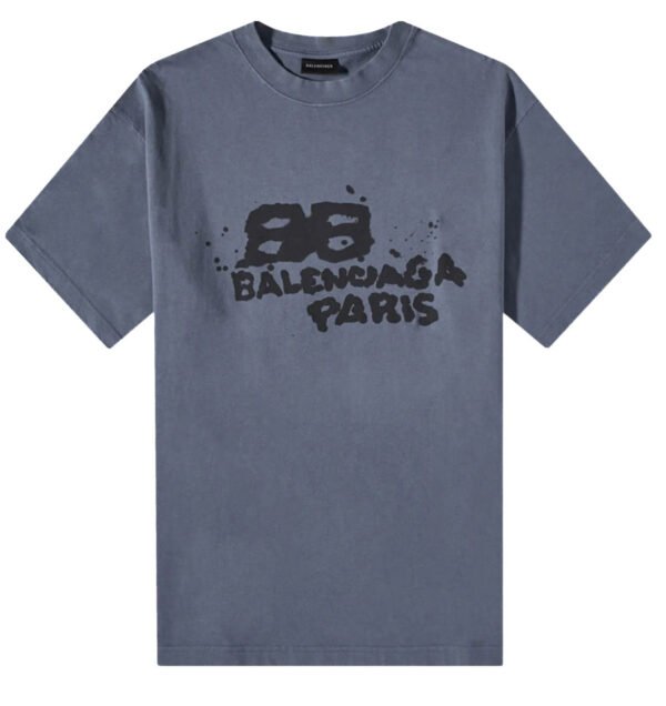 Balenciaga T-shirt blu con logo BB Icon disegnato a mano -XS